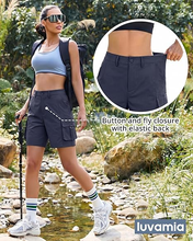 luvamia Cargo Shorts Women High Waisted Casual Elastic Waist 7" Inseam Mid Thigh Hiking Golf Shorts with Utility Pockets