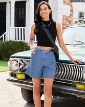 luvamia FleXclusive Jean Shorts for Women High Waisted Wide Leg Cinch Waist Stretchy Denim Mid Thigh Shorts Casual Summer Jorts