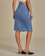 LUVAMIA Women's Brief Denim Midi Knee-Length Skirt Vintage Split High-Waist
