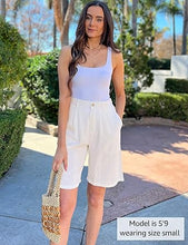 luvamia Bermuda Shorts for Women High Waisted Linen Dressy Casual Pleated Wide Leg Summer Shorts with Elastic Waist