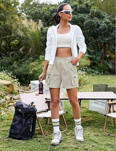 luvamia Hiking Shorts for Women Elastic Waist Pull On Quick Dry Zipper Pockets Lightweight Camping 5" Inseam Cargo Shorts