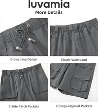 luvamia Hiking Shorts for Women Bermuda Knee Length Cargo Pull On Quick Dry Elastic Waist Sport 9'' Inseam Long Shorts