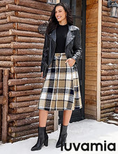 LUVAMIA High Waist A Line Maxi Skirt Women Plaid with Pockets Long Vintage Style Fall Winter