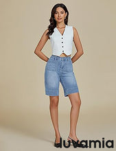 LUVAMIA Women's Knee-Length Bermuda Summer Denim Shorts Barely Shorts