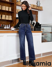 LUVAMIA Timeless High Waisted Flare Jeans Breathable Denim All Season Styling Functional Pockets