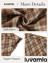 luvamia Plaid Skirts for Women Midi Length High Waisted Trendy A Line Elastic Waist Casual Office Work Fall Skirt