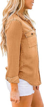 luvamia Women Chambray Jean Western Shirts Long Sleeve Button Down Denim Shirt Tops