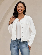 luvamia FleXclusive Women's Button Down Long Sleeves Crew Neck Denim Jacket