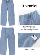 luvamia FleXclusive Barrel Jeans for Women Trendy Wide Leg High Rise Baggy Pull On Elastic Waist Button Fly Drawstring Denim Pants