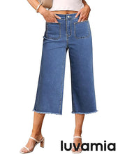LUVAMIA Women's Comfy Denim High Waist Vintage Wide Leg Capri Jeans