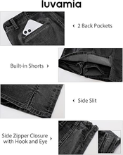 luvamia FleXclusive Jean Skorts for Woman High Waisted Side Slit Mini Short Skirt with Shorts Stretchy Denim Skirts Country Concert