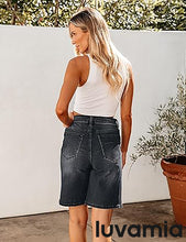 LUVAMIA Denim Bermuda Shorts for Women High Waisted  Stretchy  Straight Leg Jeans