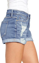 luvamia Women's Casual Ripped Denim Shorts Mid Rise Stretch Folded Hem Short Jeans