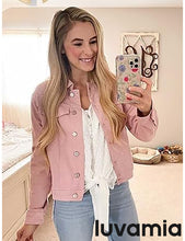 luvamia Women's Basic Button Down Stretch Fitted Long Sleeves Denim Jean Jacket