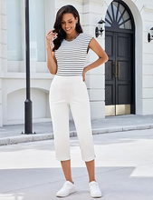 luvamia Womens Capri Jeans Pull On Jeans for Women Trendy Stretch Denim High Rise Elastic Waist Straight Leg Capri Pants