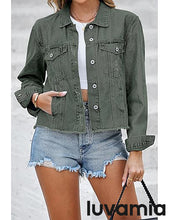 luvamia Women's Basic Button Down Stretch Fitted Long Sleeves Denim Jean Jacket