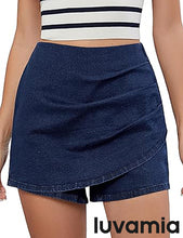 LUVAMIA Women's Slim Fit Pleated Denim Unlined Irregular Retro High Waisted Skorts