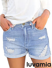 luvamia Women's Ripped Denim Jean Shorts High Waisted Stretchy Folded Hem Short Jeans
