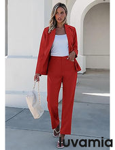LUVAMIA Women's Blazer Set Business Casual Full Fit Blazer Jackets and Straight Pant Suits with Pockets