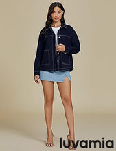 LUVAMIA Women's Street Fashion Denim Jacket Lapel Long Sleeve Coat