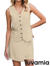 LUVAMIA Women's Business Vest Suit Set Sleeveless Blazer Skirt Outfit Workwear Matching