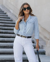 luvamia Women Chambray Jean Western Shirts Long Sleeve Button Down Denim Shirt Tops
