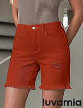 LUVAMIA Women's High Waisted Distressed Raw Hem Stretch Denim Shorts