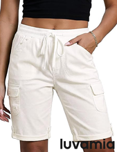 luvamia Bermuda Shorts for Women Knee Length High Rise Summer Casual Shorts Elastic Wasit Drawstring with Pockets