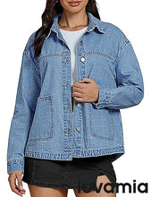 LUVAMIA Women's Street Fashion Denim Jacket Lapel Long Sleeve Coat