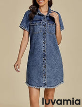 LUVAMIA Women's Midi Sundresses Crewneck short Sleeve Denim Casual Dress