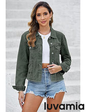 luvamia Women's Basic Button Down Stretch Fitted Long Sleeves Denim Jean Jacket
