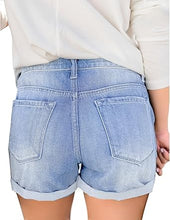 luvamia Women's Ripped Denim Jean Shorts High Waisted Stretchy Folded Hem Short Jeans
