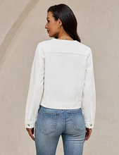 luvamia FleXclusive Women's Button Down Long Sleeves Crew Neck Denim Jacket