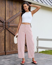 luvamia Barrel Jeans for Women Trendy Baggy Wide Leg Striped High Waisted Cropped Casual Pinstripe Stretchy Denim Pants