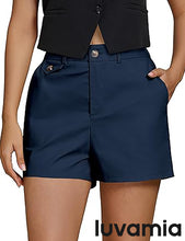 LUVAMIA Women's Shorts High Waist Zipper Closure Elastic Band Waistband Casual Wear Short Pants