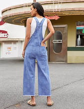 luvamia FleXclusive Denim Overalls for Women Wide Leg Capri Jean Jumpsuit Loose Fit Summer Stretchy Bib Overall Embroidered Raw Hem