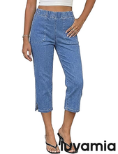 luvamia Womens Capri Jeans Pull On Jeans for Women Trendy Stretch Denim High Rise Elastic Waist Straight Leg Capri Pants