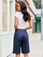 luvamia Bermuda Shorts for Women Knee Length High Waisted Dressy Casual Patch Pocket Chino Elastic Waist Long Shorts