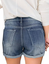 luvamia Women's Ripped Denim Jean Shorts High Waisted Stretchy Folded Hem Short Jeans