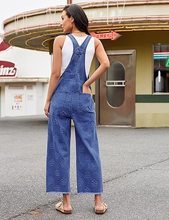 luvamia FleXclusive Denim Overalls for Women Wide Leg Capri Jean Jumpsuit Loose Fit Summer Stretchy Bib Overall Embroidered Raw Hem