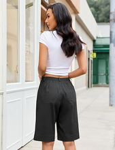 luvamia Bermuda Shorts for Women Knee Length High Waisted Dressy Casual Patch Pocket Chino Elastic Waist Long Shorts