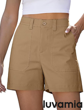 luvamia Summer Shorts for Women High Waisted Dressy Causal Cotton Chino Elastic Waist 5 Inch Inseam Mid Thigh Shorts