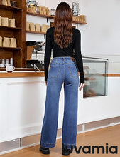 LUVAMIA Timeless High Waisted Flare Jeans Breathable Denim All Season Styling Functional Pockets