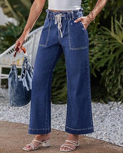 luvamia FleXclusive Wide Leg Jeans for Women Trendy High Waisted Elastic Waist Paperbag Drawstring Stretchy Denim Pants Trouser Jeans