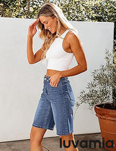 LUVAMIA Denim Bermuda Shorts for Women High Waisted  Stretchy  Straight Leg Jeans
