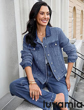 LUVAMIA Casual Western Denim Jacket Women Button Front Long Sleeve Vintage with Functional Pockets