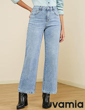 LUVAMIA  Women's High Rise Flare Jeans Washed Denim Trousers Studded Details Retro Style