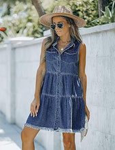 luvamia Women's Casual Summer Lapel Sleeveless Button Down Short Denim Jean Dress