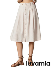 luvamia Linen Skirts for Women Midi Pleated Elastic High Waisted Casual Button Down A Line Flowy Summer Skirt with Pockets