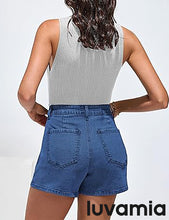 LUVAMIA Denim Skorts for Woman Cargo Faux Wrap Jean Skort Skirts Stretchy High Waisted Skirt Shorts